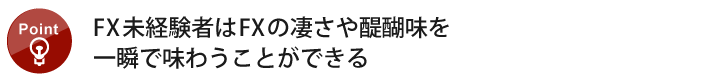 ポイント1：FX未経験者はFXの凄さや醍醐味を味わえる